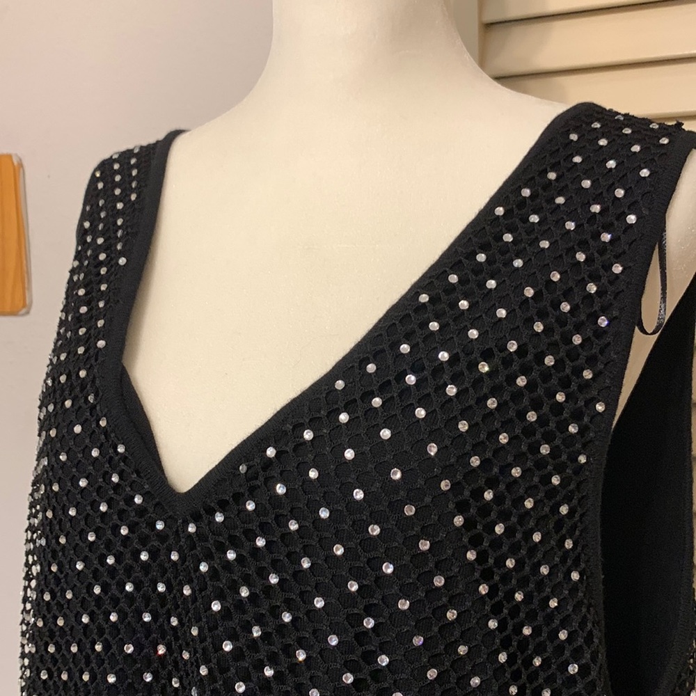 Black double v-neck tank top with rhinestones